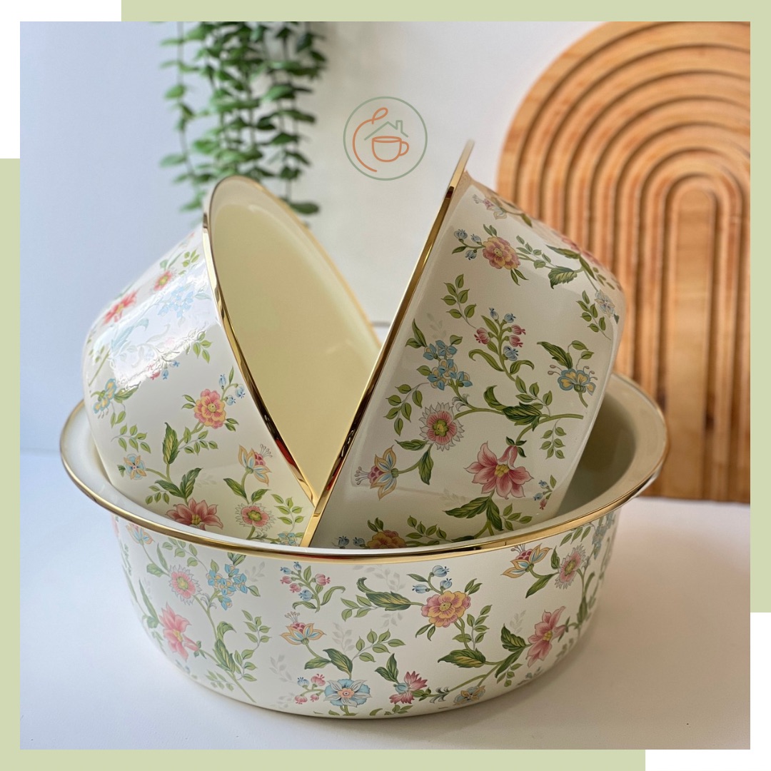 ست سه تیکه لگن لعابی گلبهاری