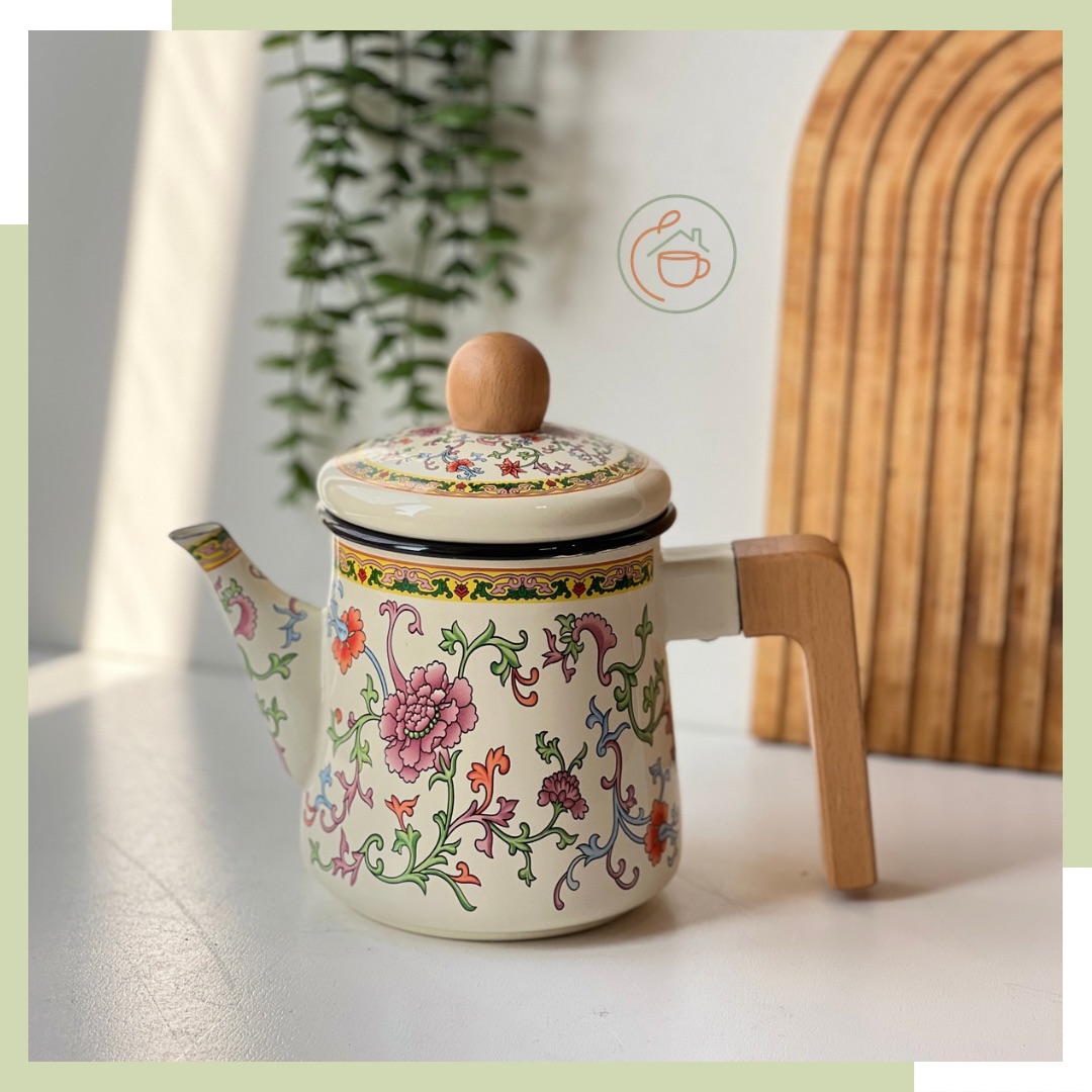 قوری لعابی گلهای بهاری طرح گل پائیزی