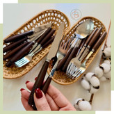 سرویس قاشق و چنگال و کارد وارداتی ساخت چین مدل دسته چوبی جنس استیل درجه یک