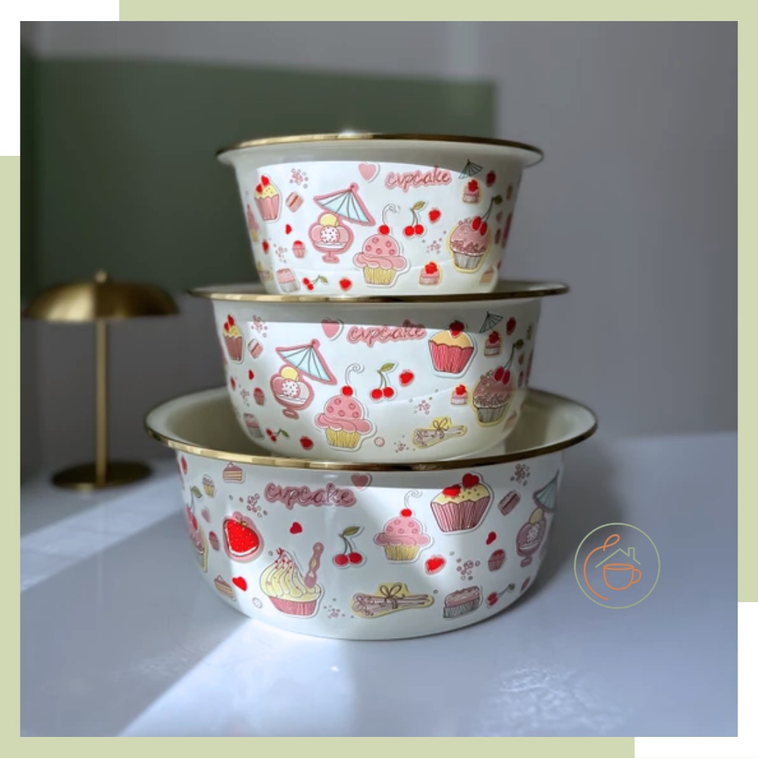 ست لگن لعابی قطر ۳۲،۲۸،۲۴ طرح کاپ کیک